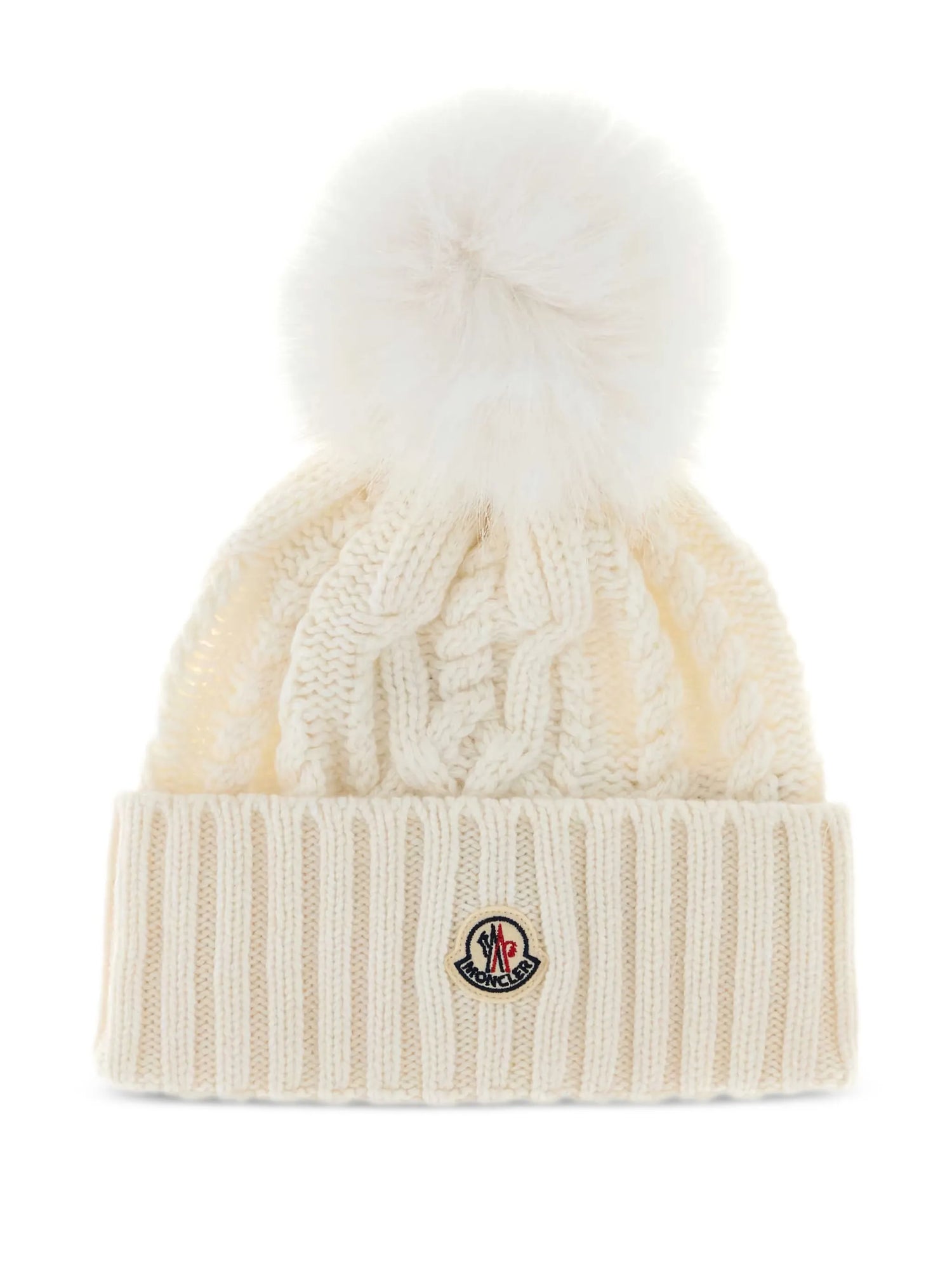 Moncler bonnet en maille torsadée à pompon